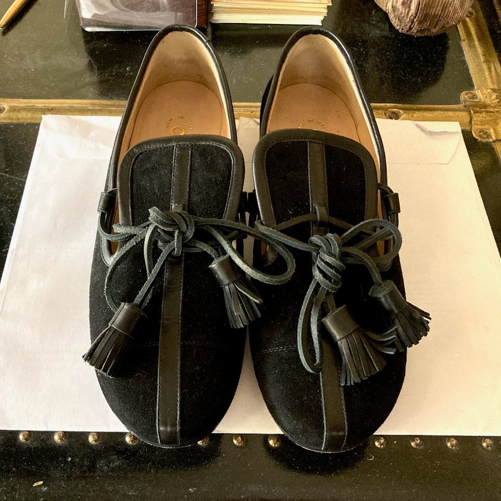 CHANEL Loch Lomond loafers smoking flats black suede leather 38.5 7.5 8